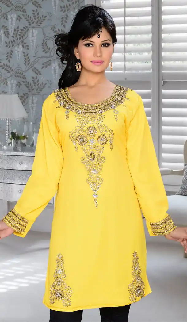 Yellow Color Faux Georgette Designer Readymade Islamic Kurti - 502061638