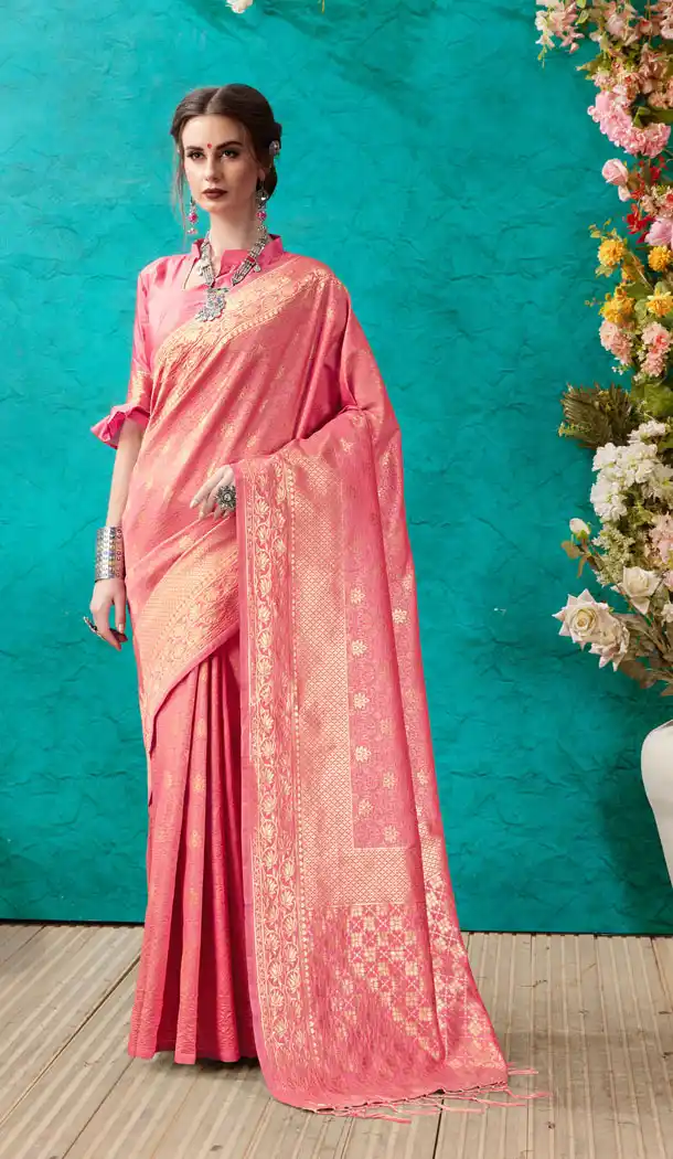 Pink Color Banarasi Silk Casual Office Wear Saree Blouse - 504761915