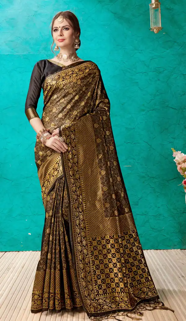 Gold Black Color Banarasi Silk Casual Office Wear Saree Blouse - 504761916