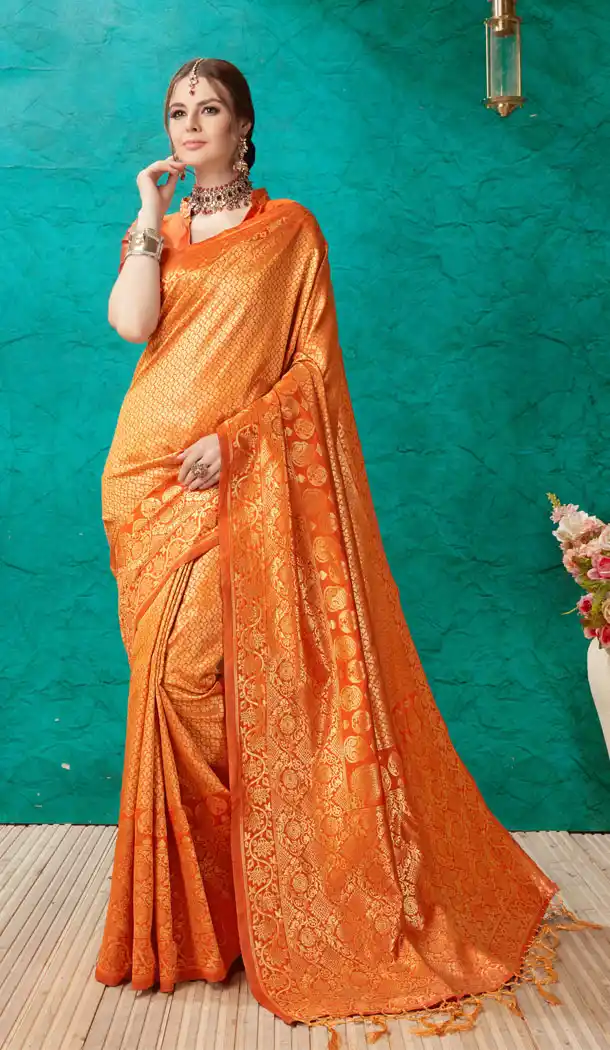 Vivacious Orange Color Banarasi Silk Casual Office Wear Saree Blouse - 504761925