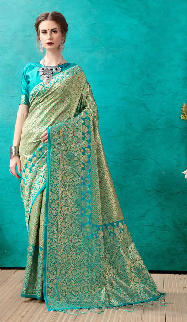 Sky Blue Color Banarasi Silk Casual Office Wear Saree Blouse - 504761926
