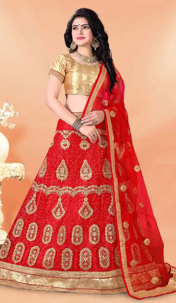 Red Color Net Traditional Party Wear Lehenga Choli - 512962933