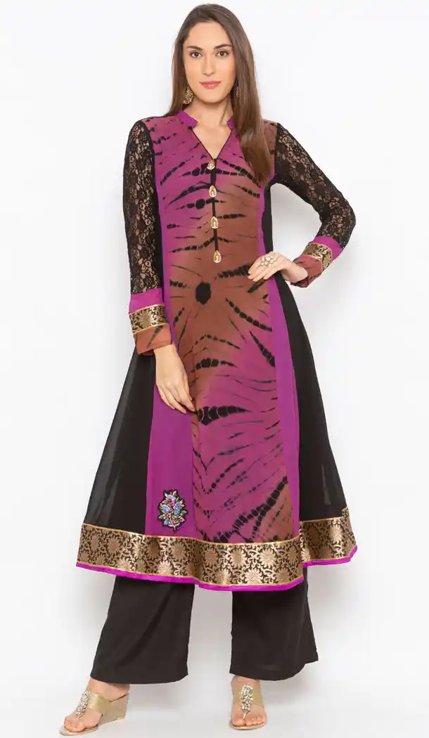 Purple And Black Color Georgette Designer Plus Size Readymade Kurti - 513062935