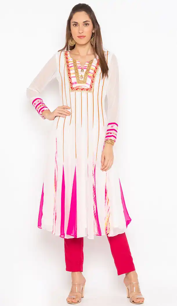 Off White Color Georgette Designer Plus Size Readymade Kurti - 513062937
