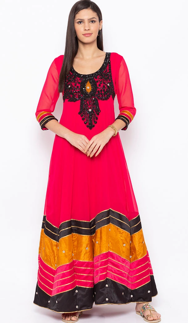Attractive Pink Color Georgette Designer Plus Size Readymade Kurti - 513062943