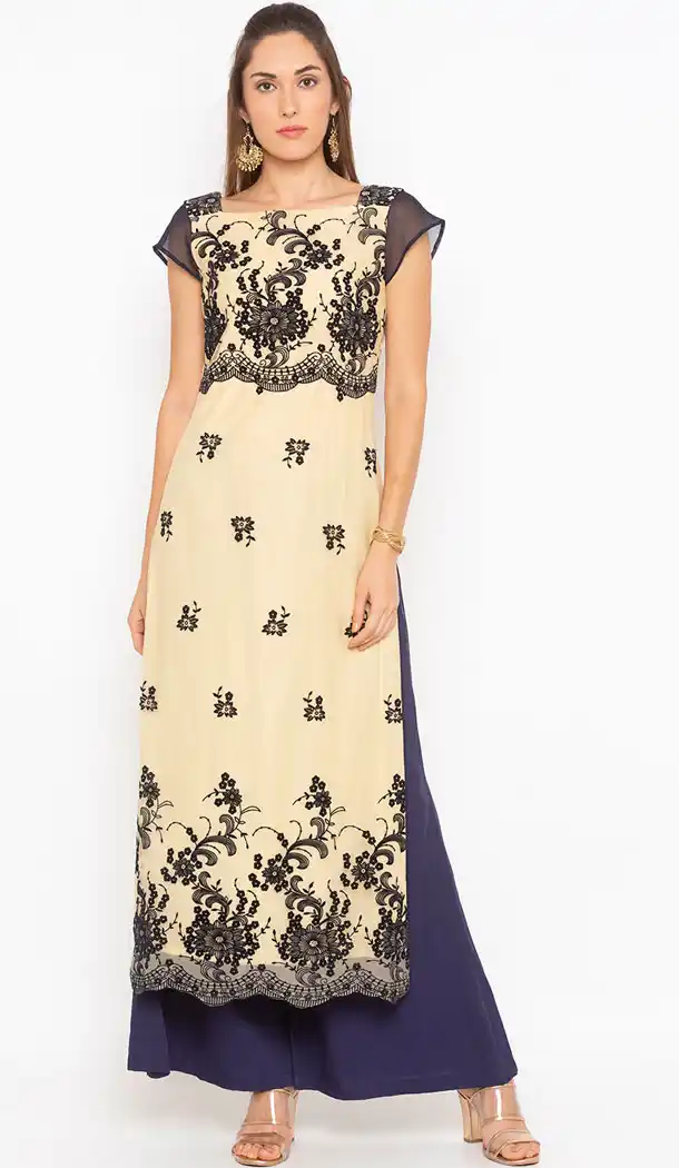 Scintillating Beige Color Net Designer Plus Size Readymade Kurti - 513062951