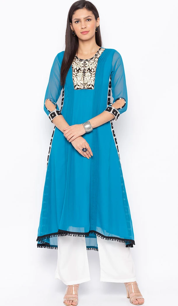 Classy Blue Color Georgette Designer Plus Size Readymade Kurti - 513062955