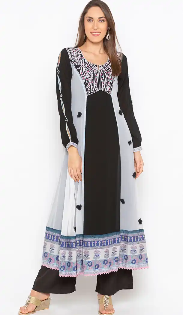 Exquisite Black Color Georgette Designer Plus Size Readymade Kurti - 513062957