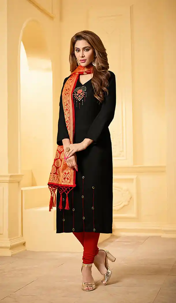 Black Color Cotton Slub Casual Office Wear Salwar Kameez - 64614806