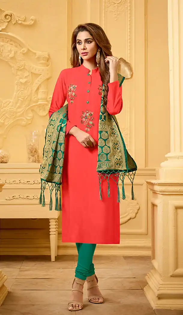 Ravishing Orange Color Cotton Slub Casual Office Wear Salwar Kameez - 64614807