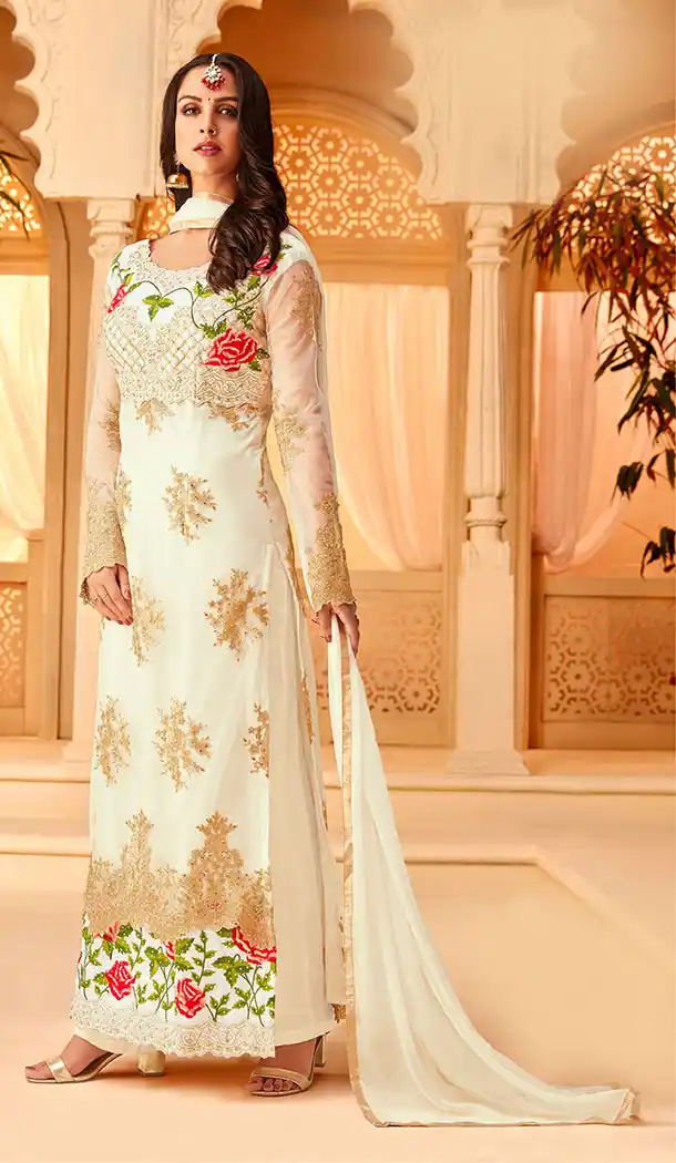 White Color Net Party Wear Palazzo Salwar Kameez - 64624816