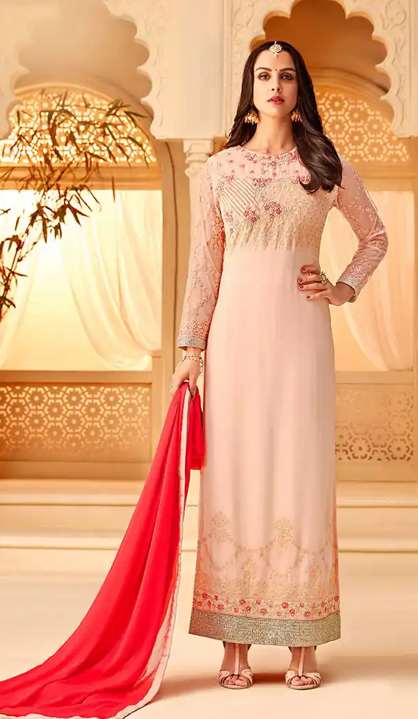 Baby Pink Color Georgette Party Wear Palazzo Salwar Kameez - 64624818