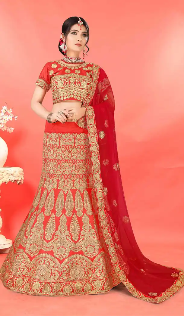 Red Color Silk Traditional Party Wear Plus Size Chaniya Choli - 515563171