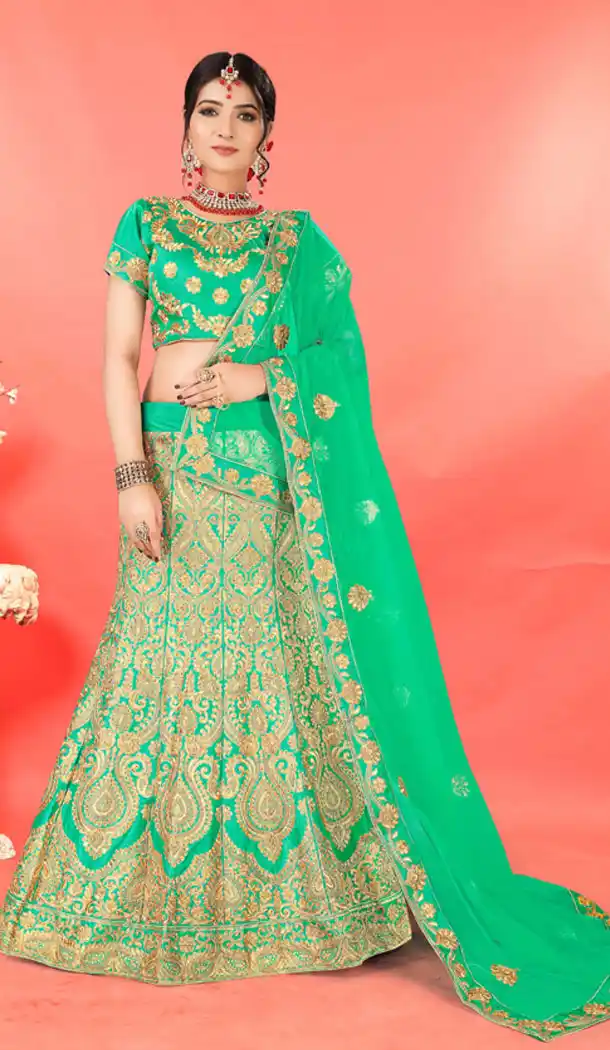 Green Color Silk Traditional Party Wear Plus Size Chaniya Choli - 515563173