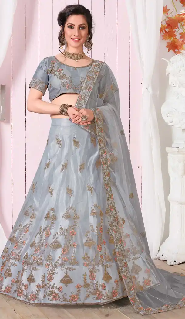 Grey Color Net Traditional Party Wear Plus Size Chaniya Choli - 515663176