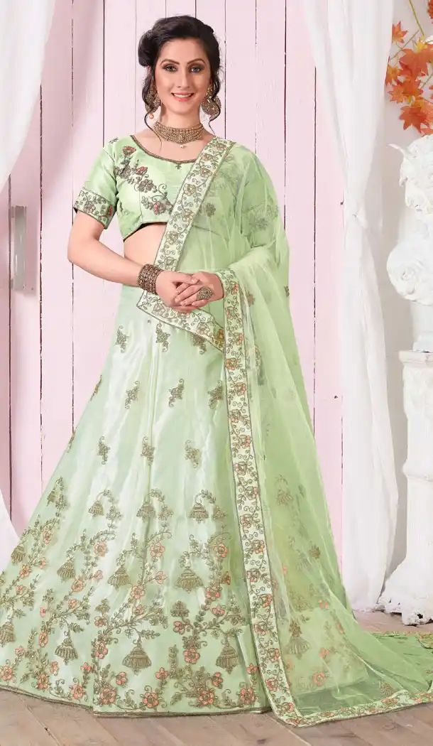 Pista Green Color Net Traditional Party Wear Plus Size Chaniya Choli - 515663178
