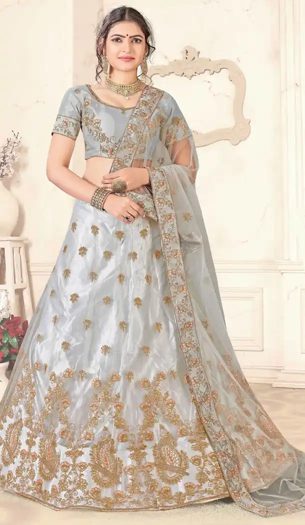 Melodic Grey Color Net Traditional Party Wear Plus Size Chaniya Choli - 515863186