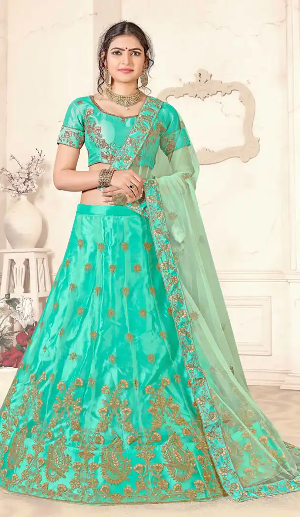 Light Green Color Net Traditional Party Wear Plus Size Chaniya Choli - 515863188