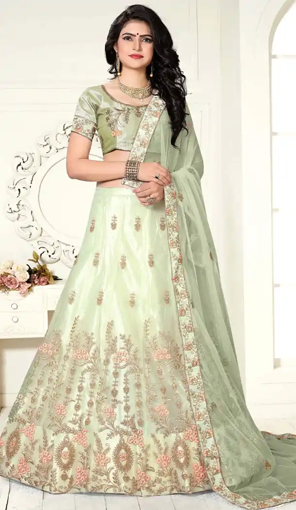 Pista Green Color Net Traditional Party Wear Plus Size Chaniya Choli - 515963191