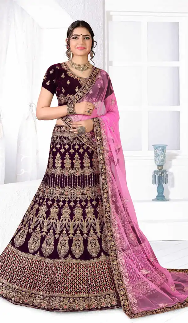 Fancy Purple Color Velvet Traditional Designer Wear Plus Size Chaniya Choli - 515763182