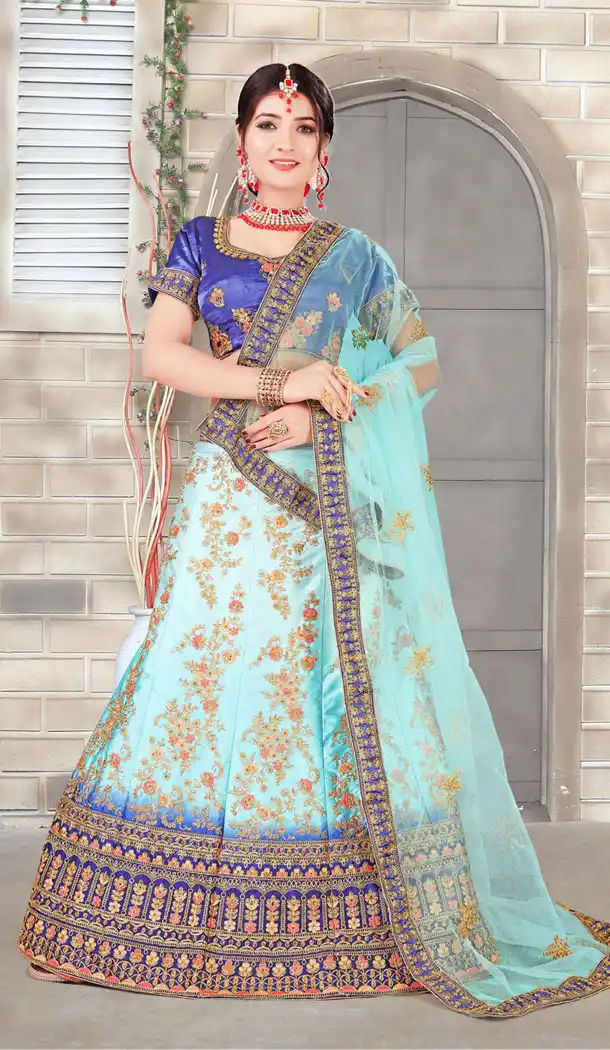 Blue Color Net Heavy Zari Embroidery Traditional Wear Lehenga Choli - 516163201