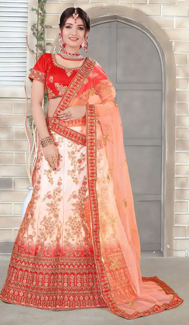 Red Color Net Heavy Zari Embroidery Traditional Wear Lehenga Choli - 516163202
