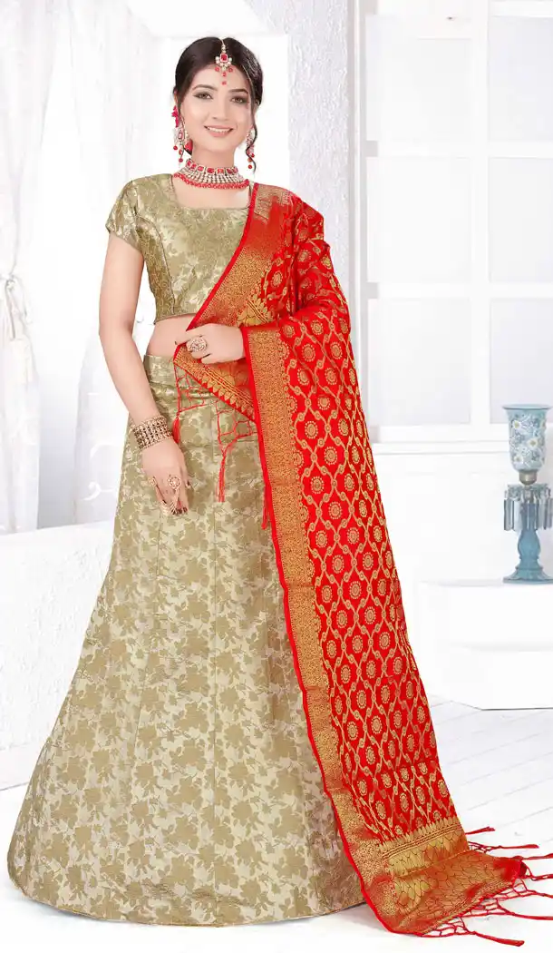 Beige Color Satin Silk Weaving Traditional Wear Lehenga Choli - 516463214