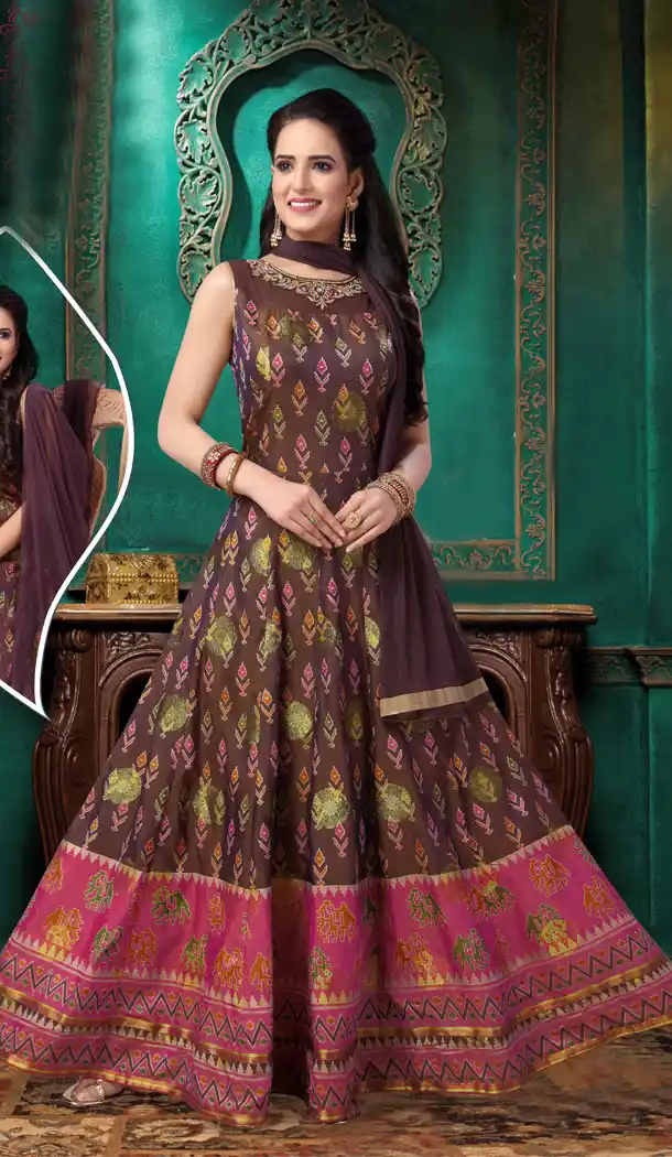 Contemporary Brown Color Soft Silk Readymade Party Wear Churidar Kameez - 512662907