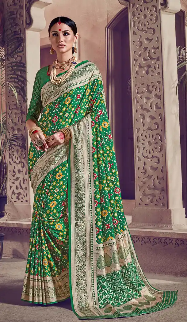 Enigmatic Green Color Kanjivaram Silk Casual Wear Saree Blouse - 518163332