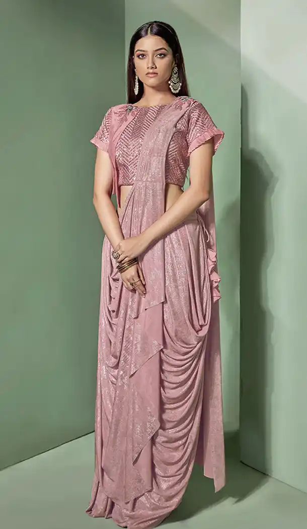Charming Pink Color Lycra Fancy Designer Wear Lehenga Style Saree - 64814986