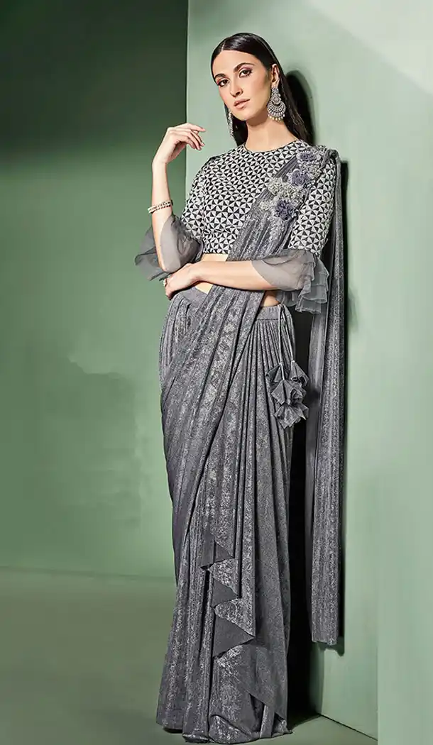 Adorable Grey Color Lycra Fancy Designer Wear Lehenga Style Saree - 64814991