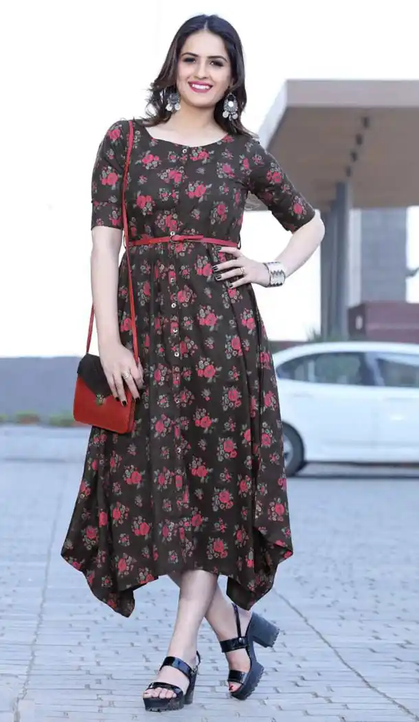 Charming Dark Brown Color Rayon Party Wear Readymade Top For Girls - 64784957