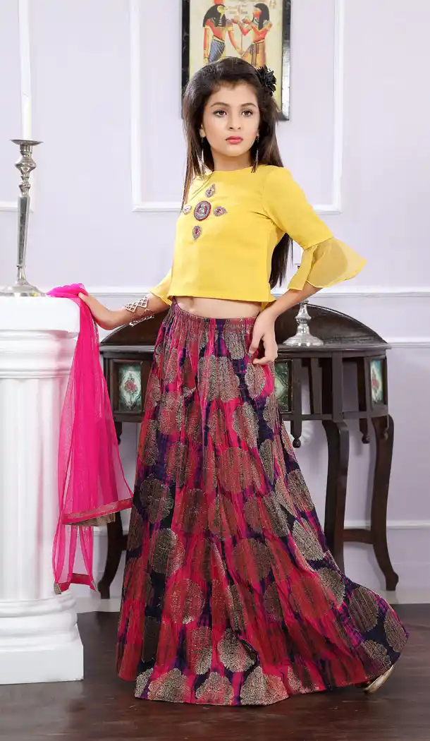 Yellow Georgette Designer Readymade Kids Girl Lehenga Choli - 488960104