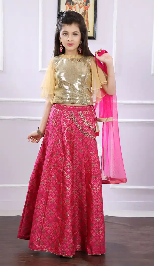 Cream Sequins Georgette Designer Readymade Kids Girl Lehenga Choli - 488960106