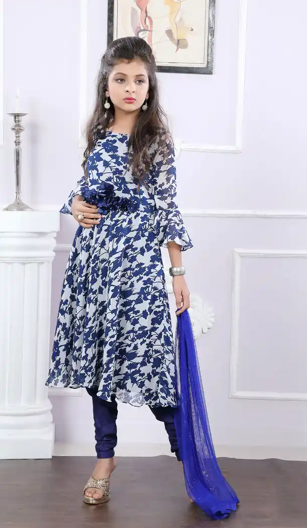 Off White Color Georgette Designer Readymade Kids Girl Anarkali Salwar Kameez - 488960122