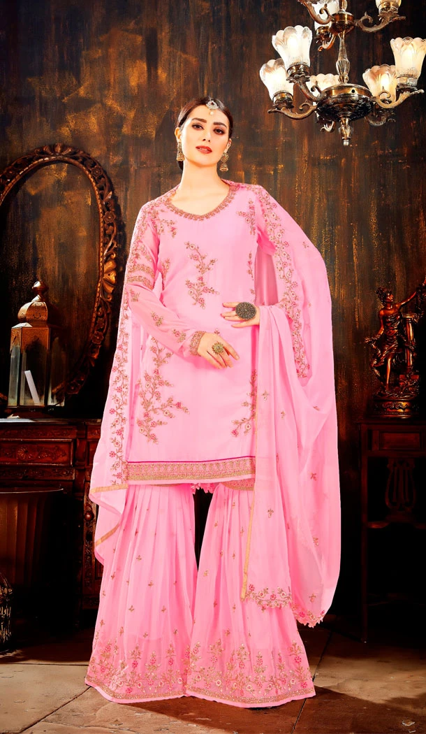 Pink Color Faux Georgette Designer Pakistani Sharara Salwar Kameez - 518563354