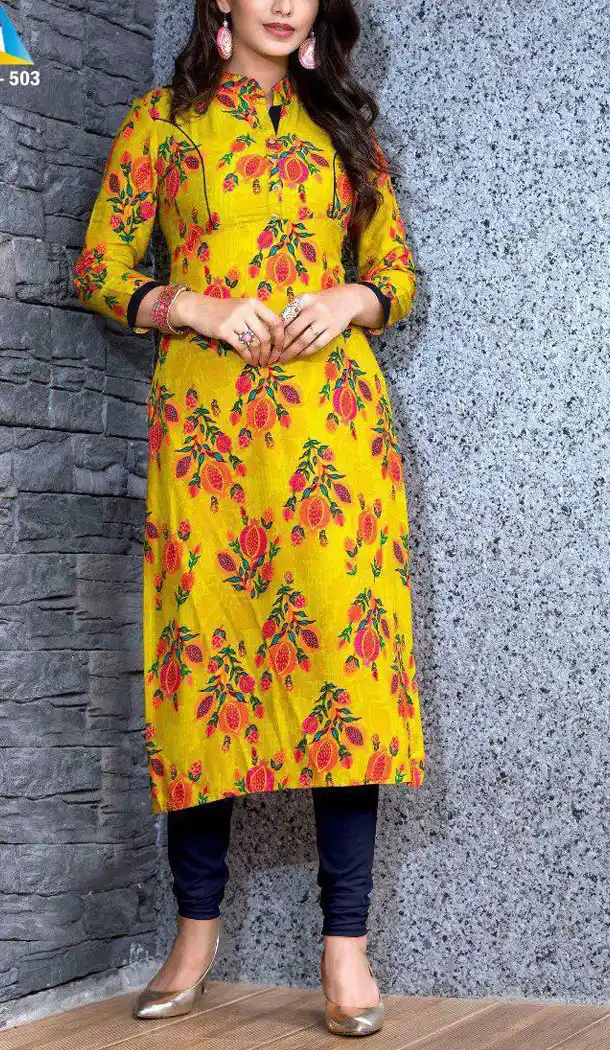 Yallow Color Heavy Rayon Party Wear Readymade Women Long Kurta - 520863849