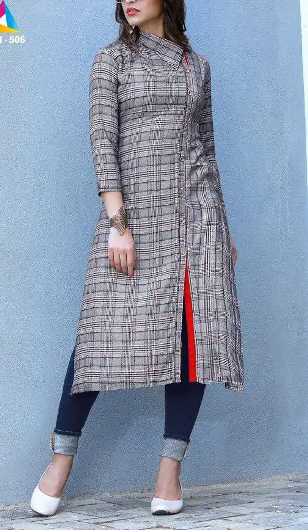 Ravishing Gray Color Heavy Rayon Party Wear Readymade Women Long Kurta - 520863850
