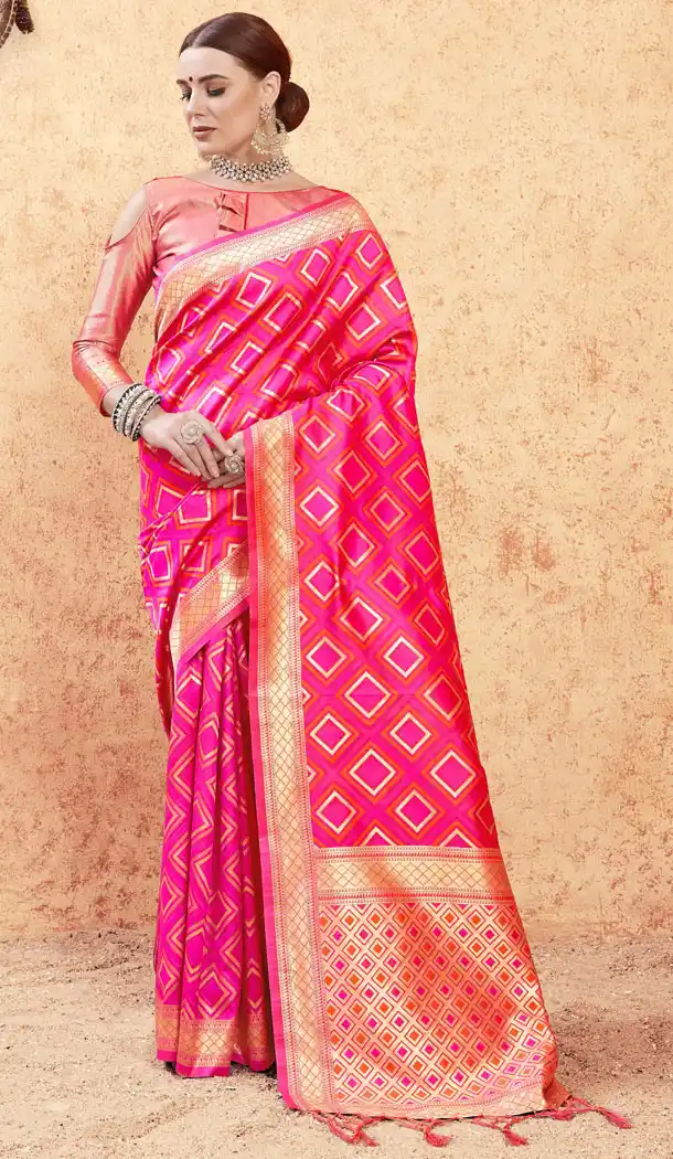 Alluring Pink Color Banarasi Silk Casual Party Wear Sari Blouse - 520963856