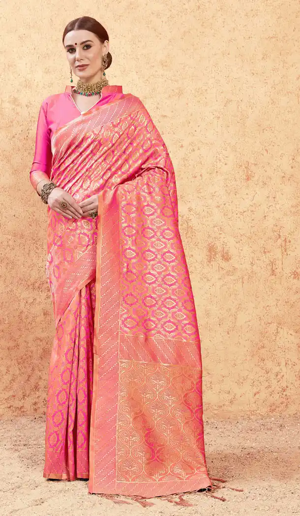 Enigmatic Pink Color Banarasi Silk Casual Party Wear Sari Blouse - 520963858