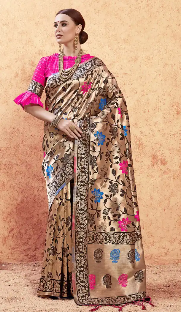 Stylish Multi Color Banarasi Silk Casual Party Wear Sari Blouse - 520963859