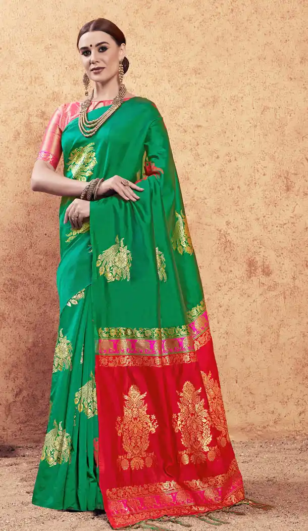 Green Color Banarasi Silk Casual Party Wear Sari Blouse - 520963860