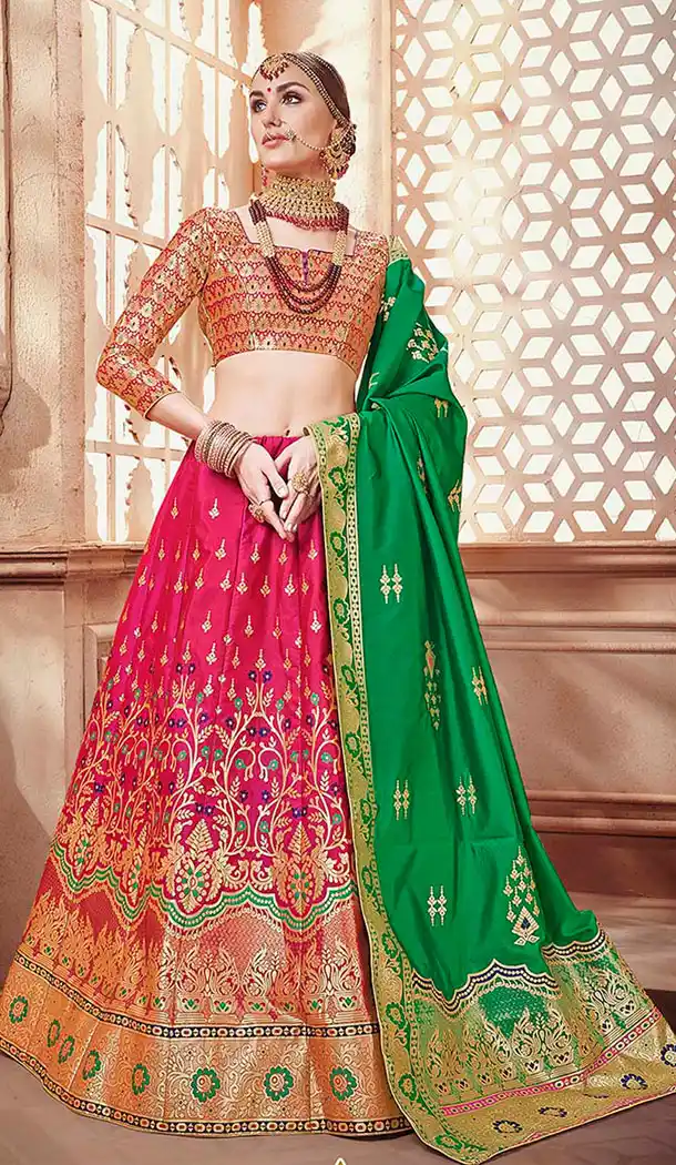 Dark Pink Color Banarasi Art Silk Traditional Wear Lehenga Choli - 64955131