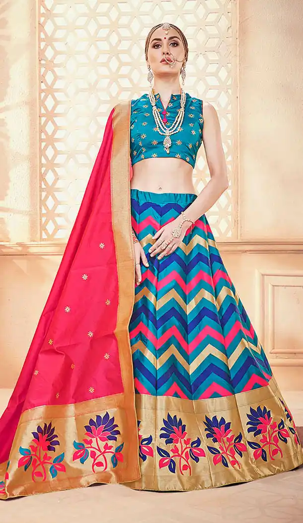 Majesty Blue Color Banarasi Art Silk Traditional Wear Lehenga Choli - 64955132