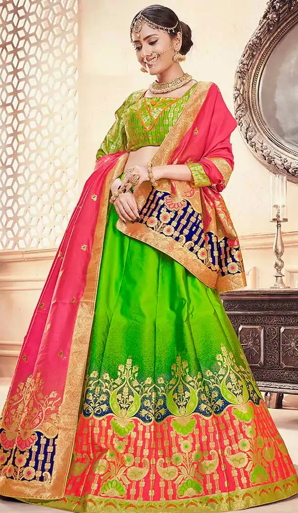Tantalizing Parrot Green Color Banarasi Art Silk Traditional Wear Lehenga Choli - 64955133