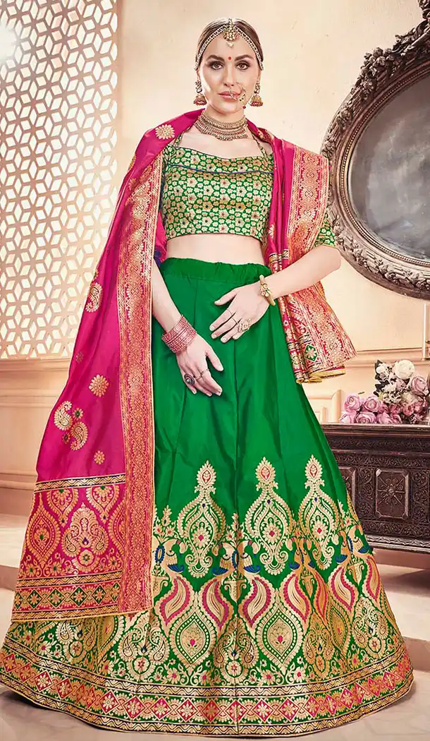 Green Color Banarasi Art Silk Traditional Wear Lehenga Choli - 64955135