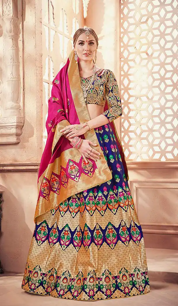 Royal Blue Color Banarasi Art Silk Traditional Wear Lehenga Choli - 64955136