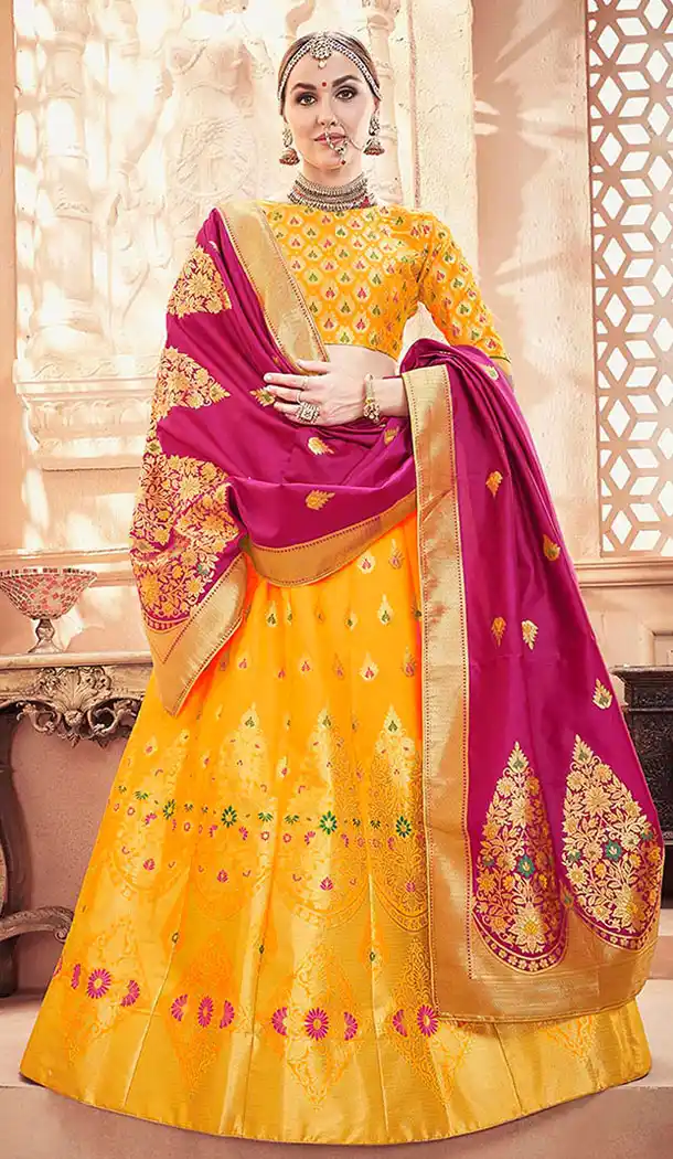 Yellow Color Banarasi Art Silk Traditional Wear Lehenga Choli - 64955137