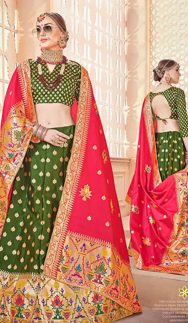 Green Color Banarasi Art Silk Traditional Wear Lehenga Choli - 64955140