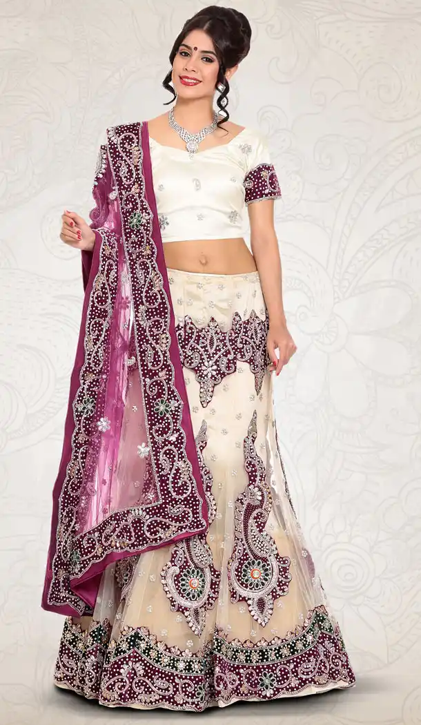Cream Color Net Designer Bridal Lehenga Choli in Plus Size - 219425220